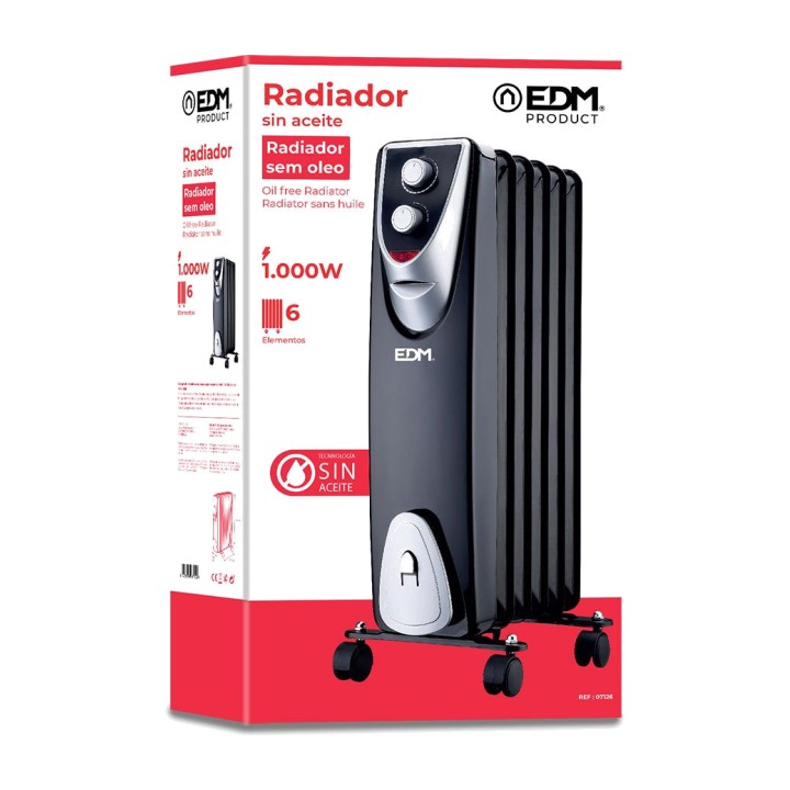 EDM Radiateur sans huile à 6 éléments BLACK-EDITION