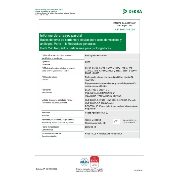 EDM Rallonge avec une prise Schuko H05VV-F 3G1,5 MM2 16 A