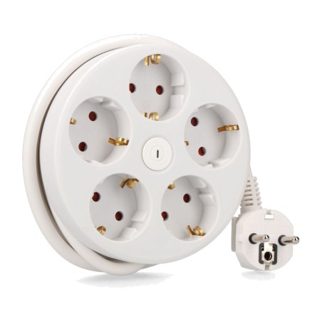 pyöreä monipistorasia, 5 schuko-pistorasiaa ja kytkin 1,5 m h05vv-f 3g1,5 mm2 16 a 250 v