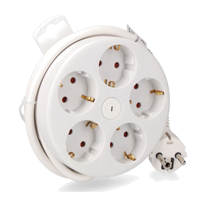 EDM Base múltiple redonda de 5 tomas schuko con interruptor 1,5 M H05VV-F 3G1,5 MM2 16 A 250 V 20028