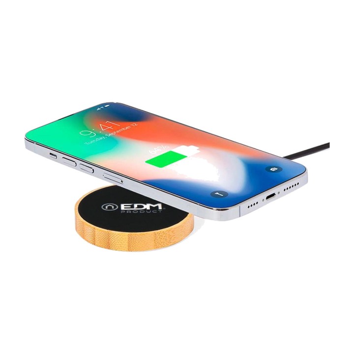 EDM Kulatá bezdrátová nabíječka z bambusu QI 15 W 6,8 CM 1,1