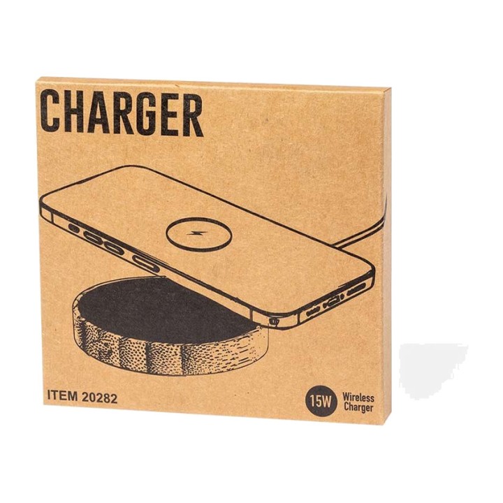 EDM Încărcător wireless circular din bambus QI 15 W 6,8 CM
