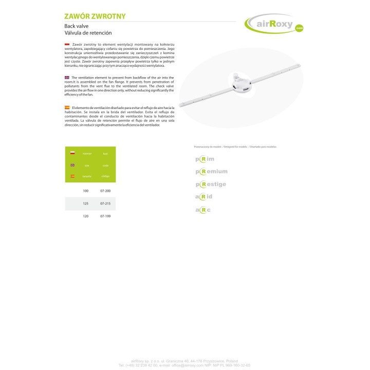 EDM Válvula antirretorno para extractor de aire