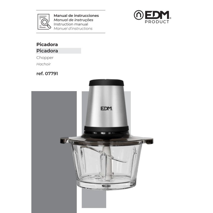 EDM Hachoir électrique en acier inoxydable avec bol en verre