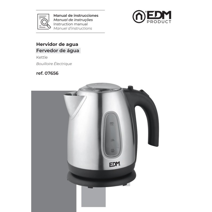EDM Bouilloire électrique en acier inoxydable 1,7 L 2200 W