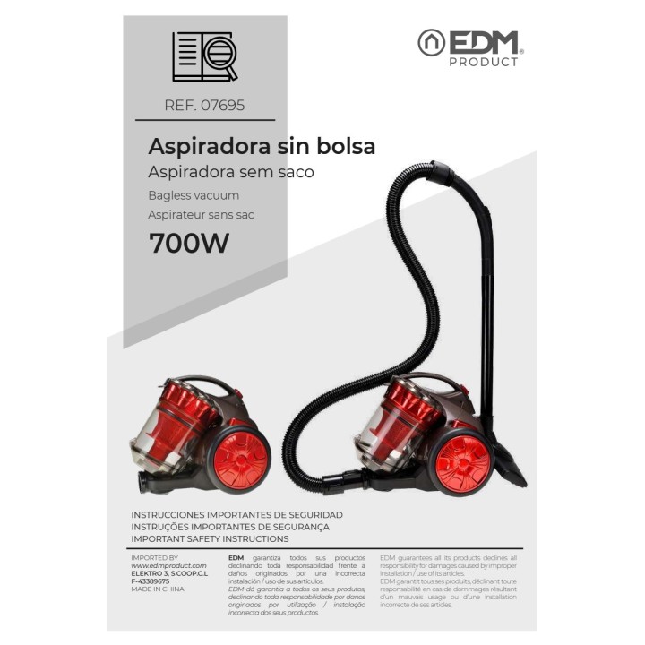 EDM Vícecyklonový vysavač bez sáčku 700 W 2,2 L 07695