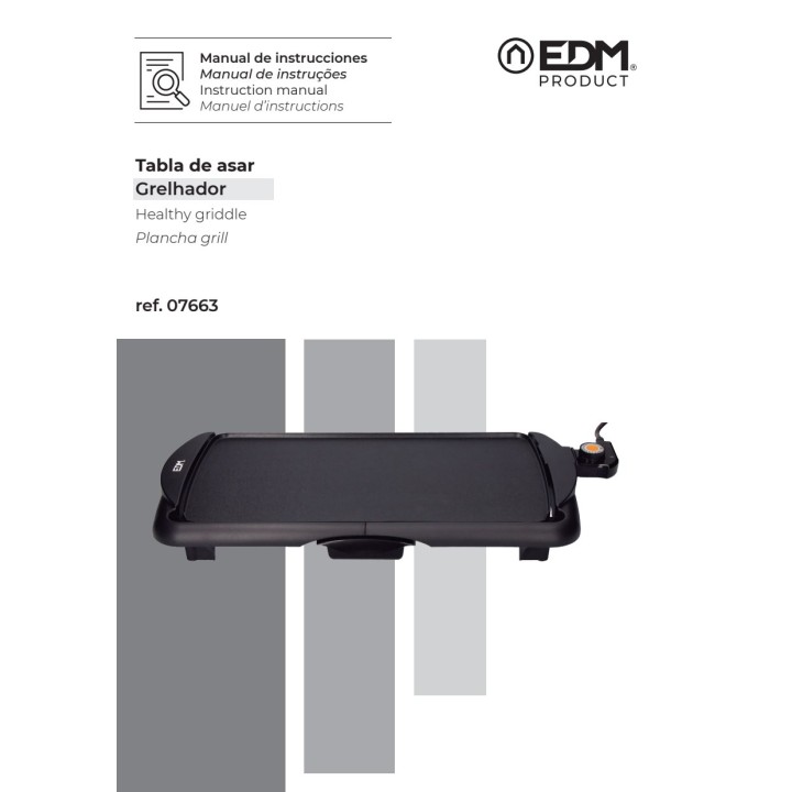 EDM Plancha électrique antiadhésive 2000 W 64,5X30CM 85 MM