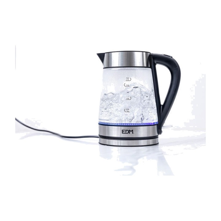 EDM Wasserkocher aus Glas und Edelstahl 1,7 L 1850-2200W