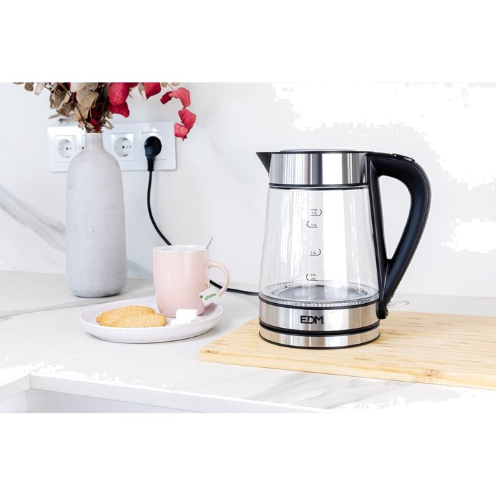 EDM Hervidor de agua de cristal y acero inoxidable 1,7 L
