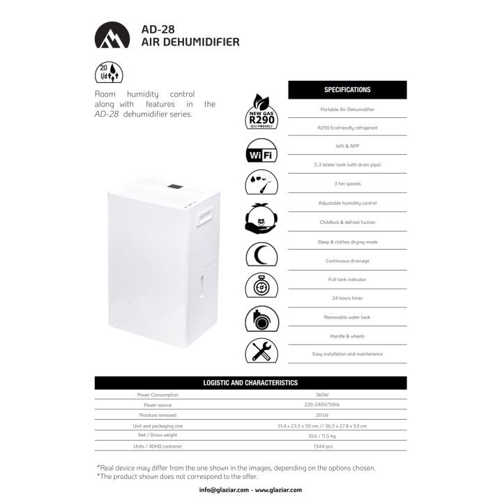EDM Tragbarer Luftentfeuchter mit WLAN und App 360 W 20