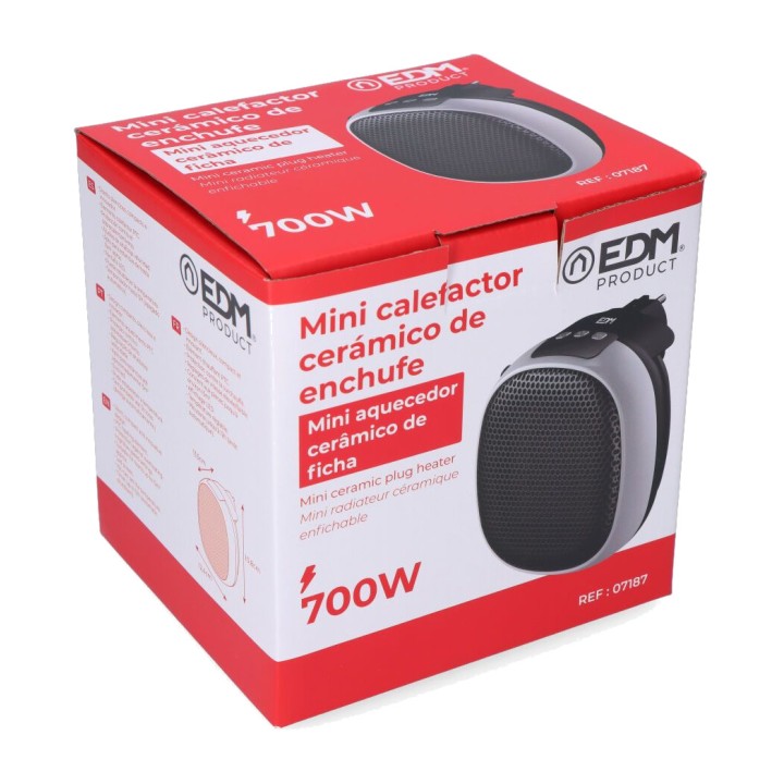 EDM Mini-Keramikheizlüfter für die Steckdose 700 W 10,8 CM