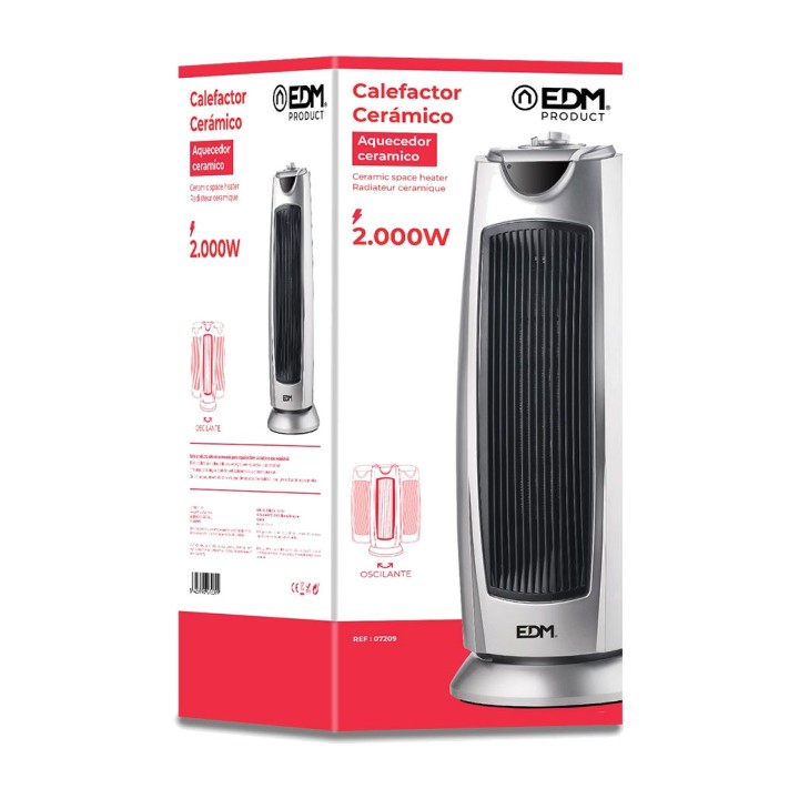 EDM Calefactor ceràmic de torre oscil·lant SILVER 1000-2000W