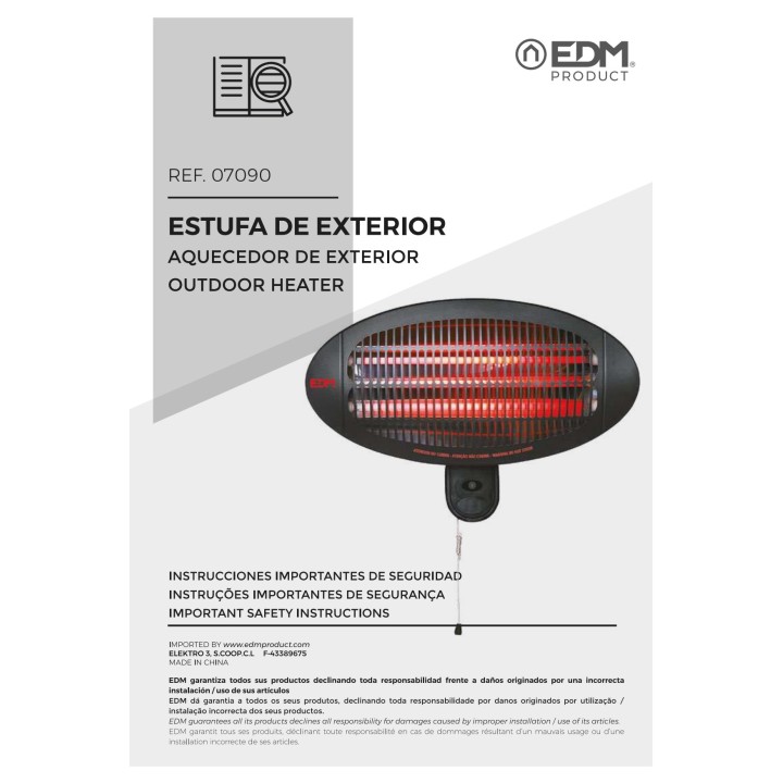 EDM Chauffage extérieur à quartz 2000 W 07090VAR