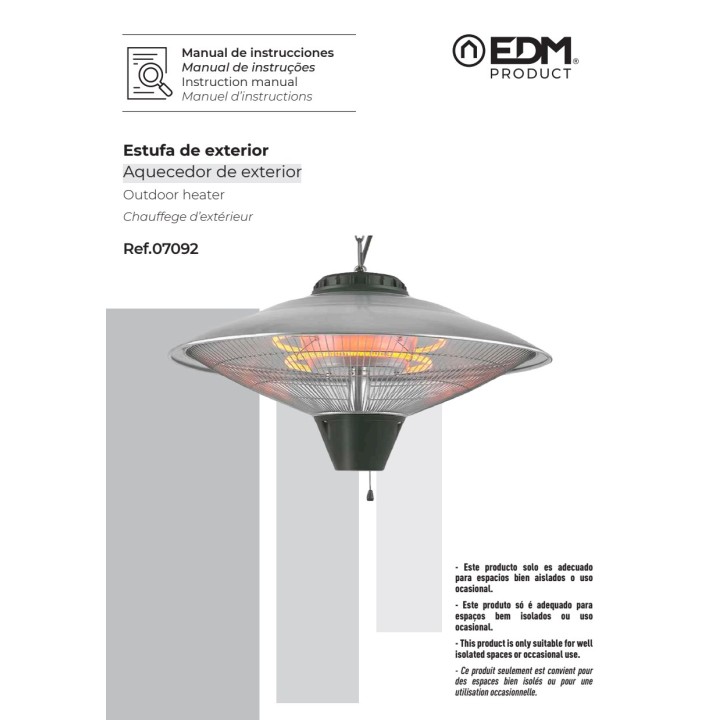 EDM Estufa de cuarzo de exterior para techo 2100 W 07092