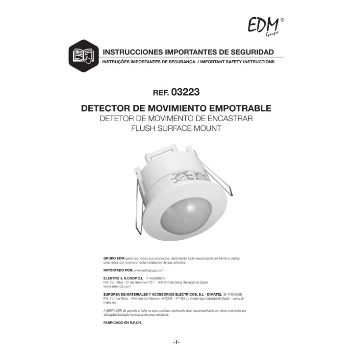 EDM Rilevatore di movimento da incasso 360° 1200 W IP20