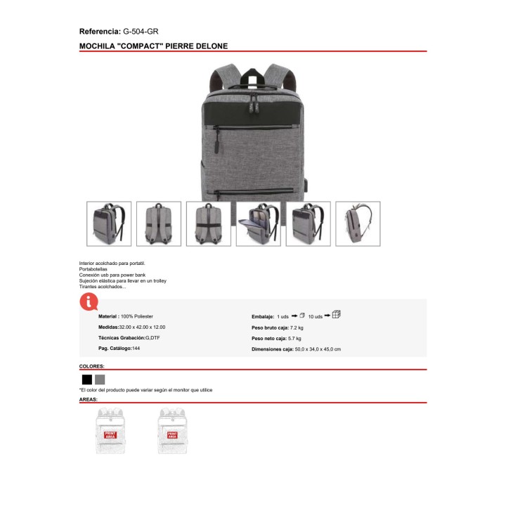 EDM Büro-Rucksack für Laptop mit USB-Anschluss 32X42X12CM