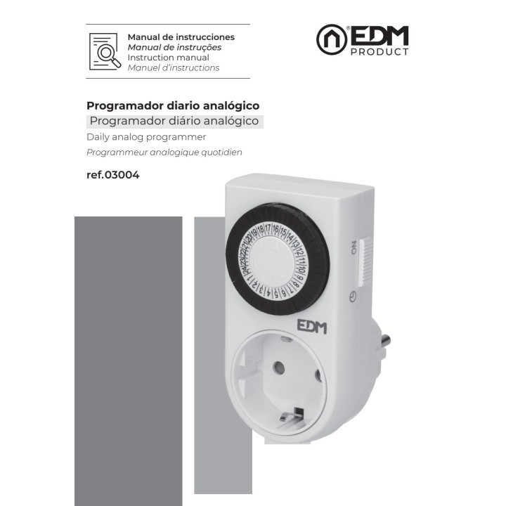 EDM Analogue plug-in daily timer 16 A 230 V 3500 W IP20