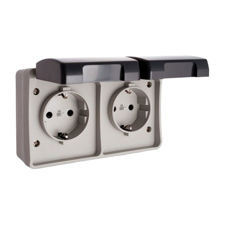 base de enchufe doble estanca de superficie 2p+t ip44 16 a 250 v