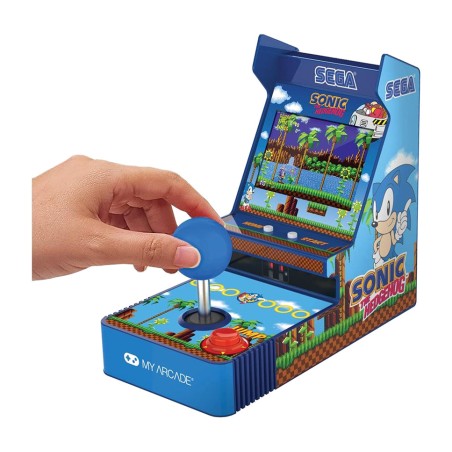 consola retro portátil con mando arcade y 2 juegos sonic the hedgehog