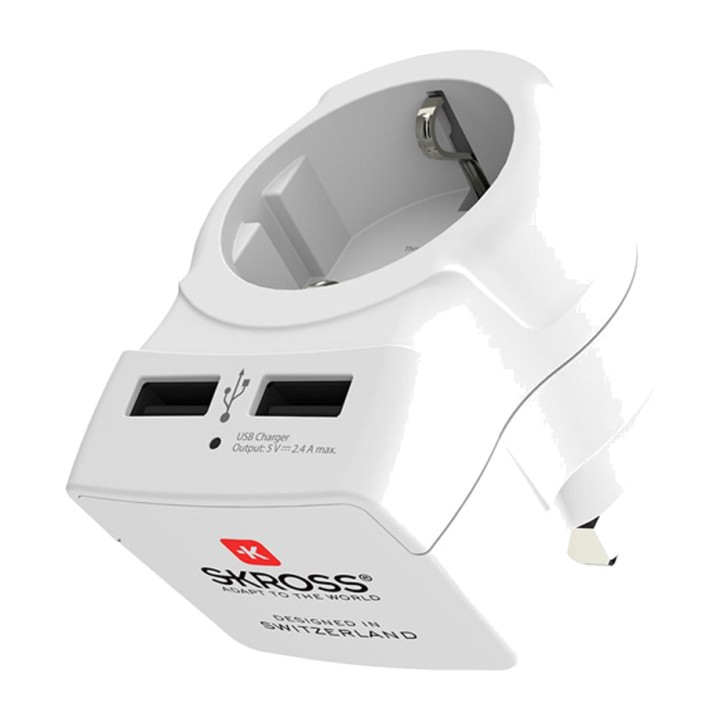 SKROSS Europe to United Kingdom travel adapter with USB