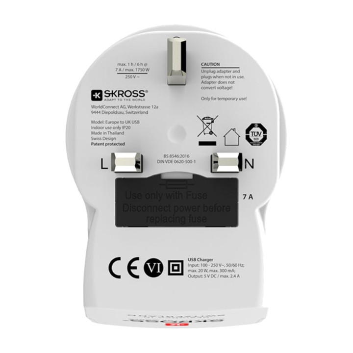 SKROSS Potovalni adapter iz Evrope v Veliko Britanijo z USB