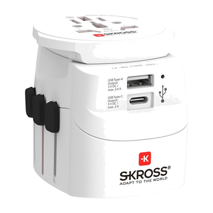 SKROSS Set di 2 adattatori da viaggio universali con USB