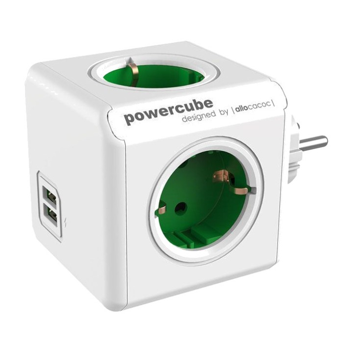 POWERCUBE Kubische Mehrfachsteckdose mit 4 Steckdosen und 2