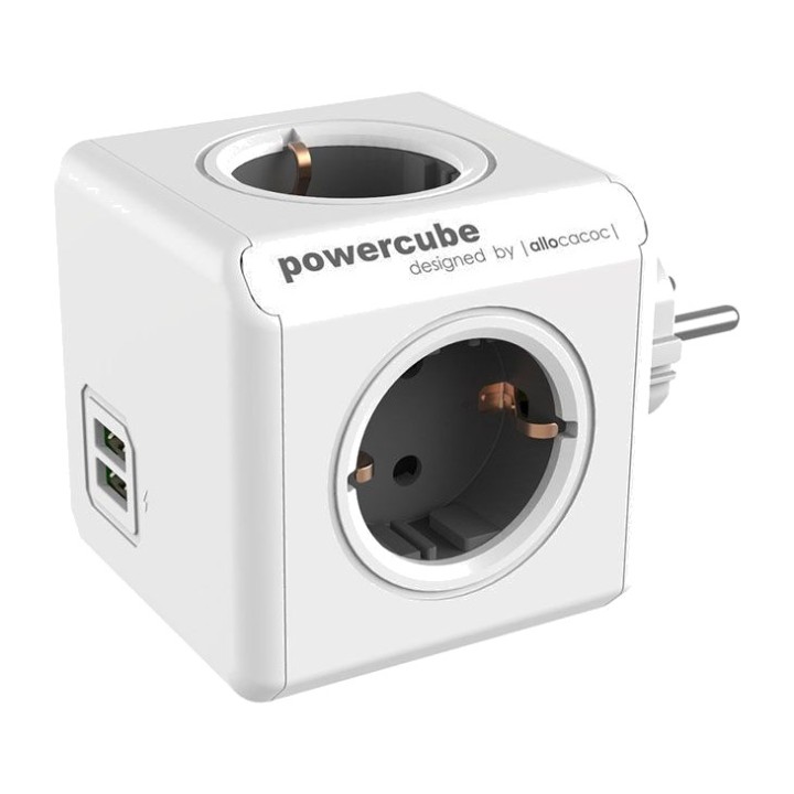 POWERCUBE Kubisk grenuttag med 4 uttag med 2 USB