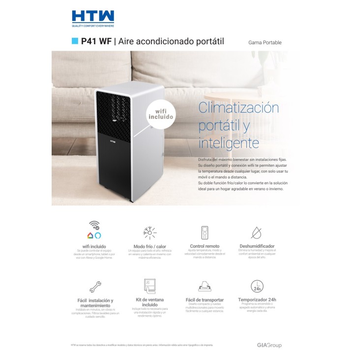 HTW Prenosni klimatski aparat, samo hlajenje, z wifi P41 2,6
