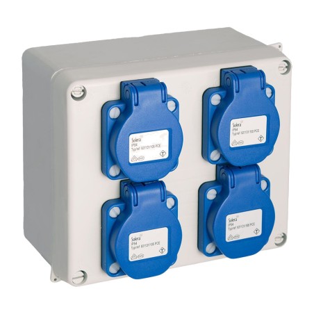 tät låda med 4 monterade schuko-uttag 817-42p ip54 16 a 250 v 165x135x70mm