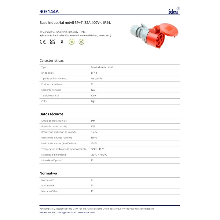 SOLERA Base aérea industrial CETAC 3P+T 32 A 400 V IP44