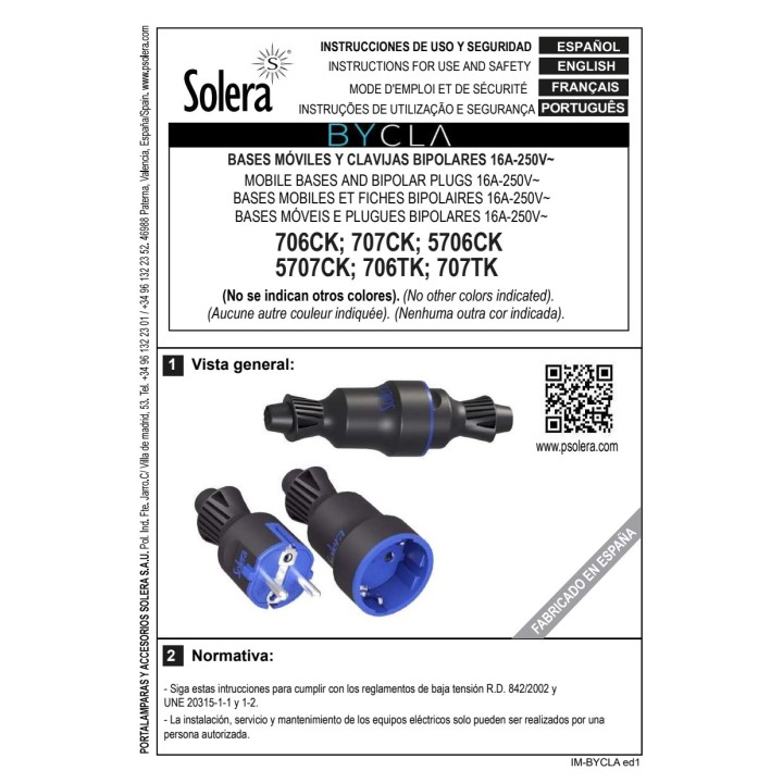 SOLERA Presa mobile in gomma con messa a terra laterale IP44