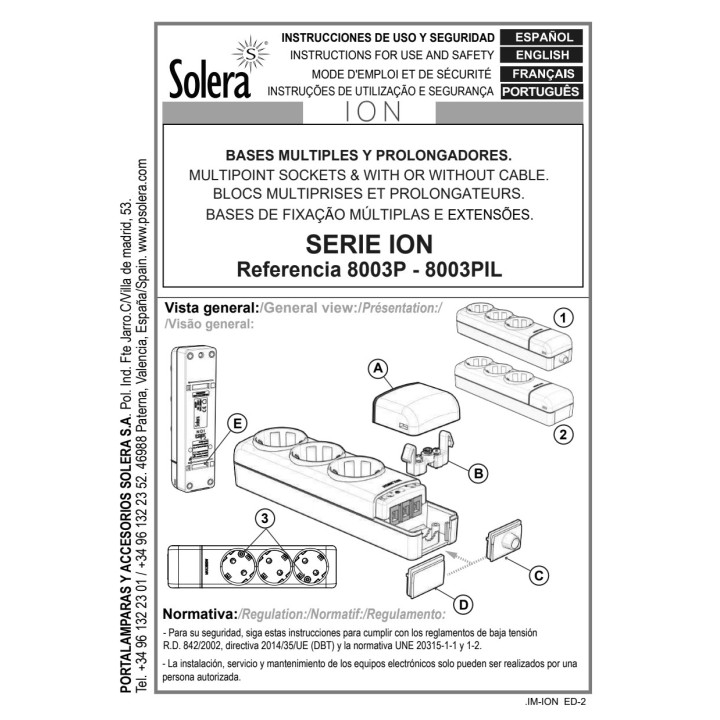 SOLERA Base múltiple de preses amb interruptor lluminós i