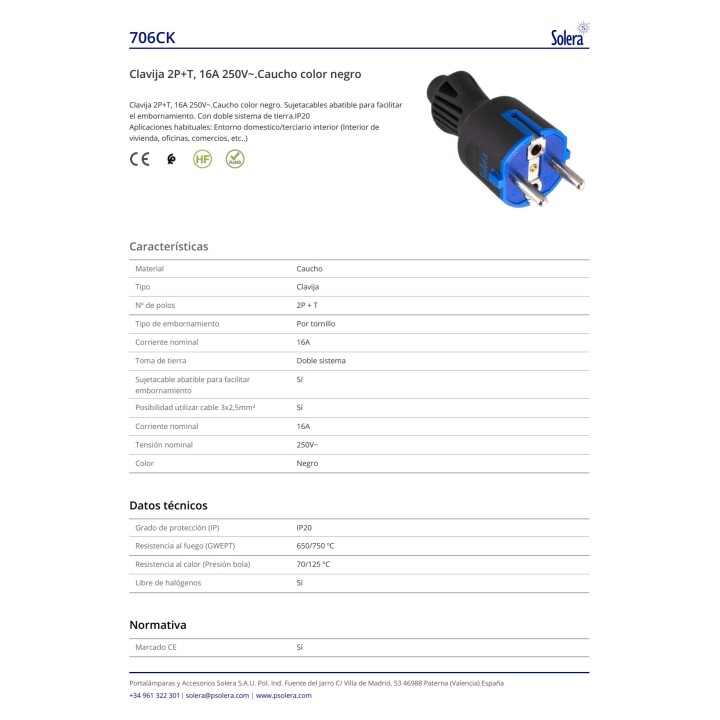SOLERA Rubber plug with double earth contact IP44 16 A 250 V