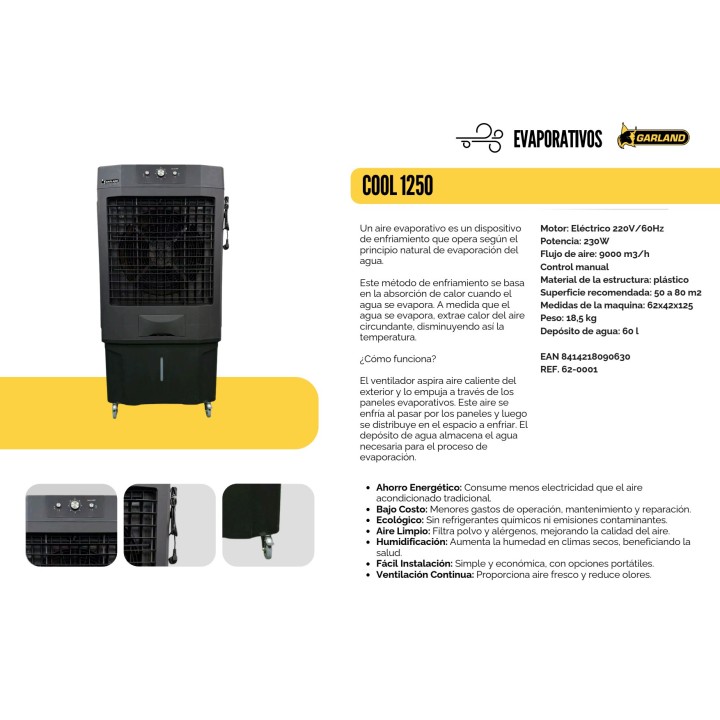 GARLAND Rafraîchisseur d'air évaporatif avec réservoir