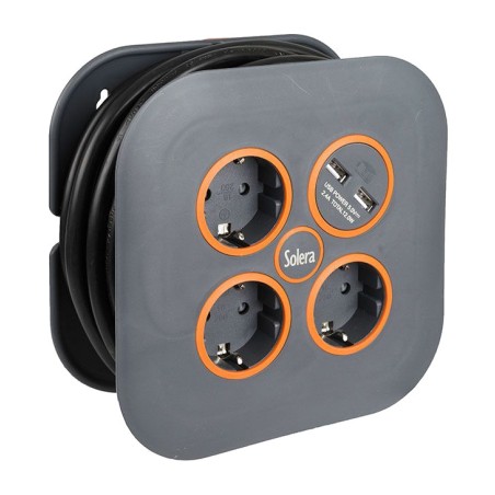 kabeltrommel mit 3 steckdosen und 2 usb-anschlüssen 5 m 3g1,5 mm2 3200 w