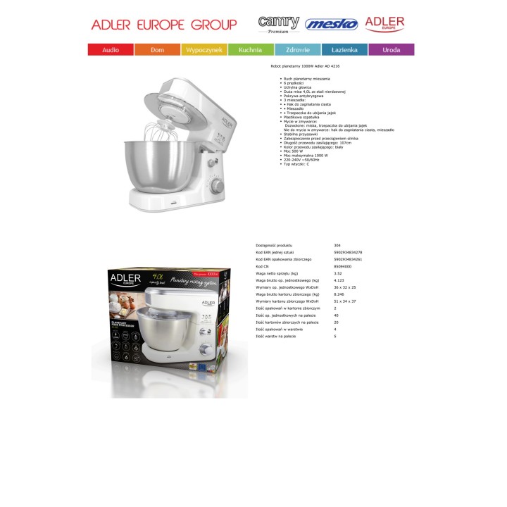 ADLER Impastatrice planetaria con ciotola in acciaio inox