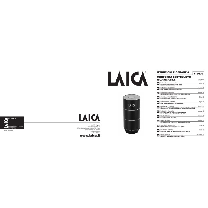 LAICA Bomba de vacío portátil recargable VT3402 11 CM 57019