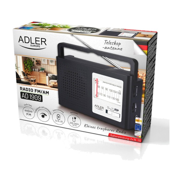 ADLER Radio portatile a rete e a batterie con antenna