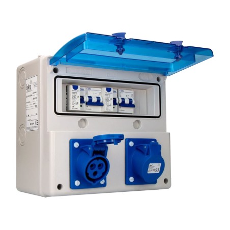 tableau électrique industriel monté de 11 modules avec prises et protections ip65 ik08 270x250x160mm