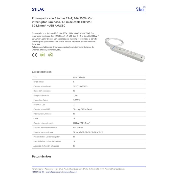 SOLERA Mehrfachsteckdose mit Schalter und Ladeanschlüssen