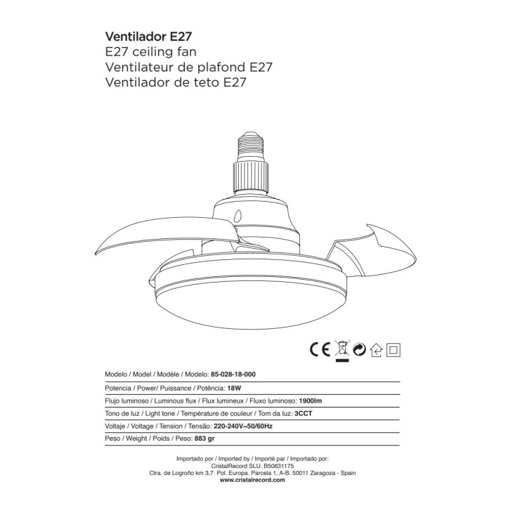 CRISTALRECORD LED-Deckenventilator mit einziehbaren Flügeln