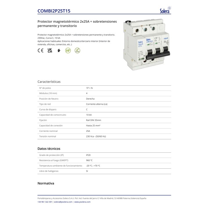 SOLERA Interruptor magnetotérmico con protector de