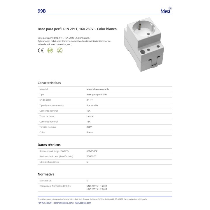 SOLERA Modulare Schuko-Steckdose für DIN-Schiene 16 A 250 V