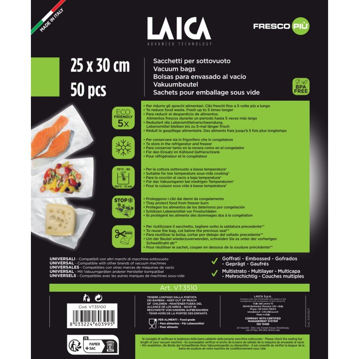 LAICA Tyhjiöpakkauspussit säilytykseen 25X30CM 50 UDS 07447