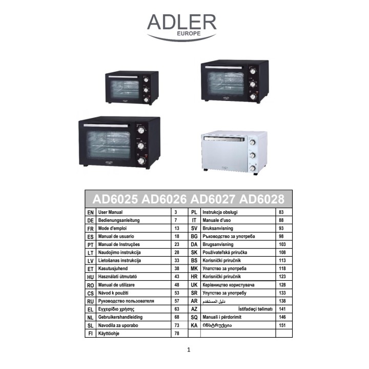 ADLER Convection electric oven with rotisserie AD6026 1800 W