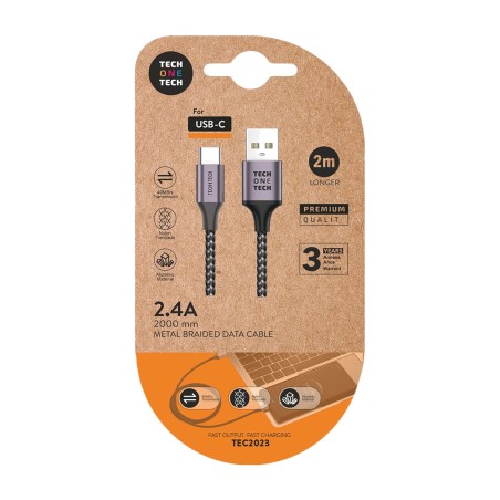 braided nylon usb-a to usb-c cable 2,4 a 2 m