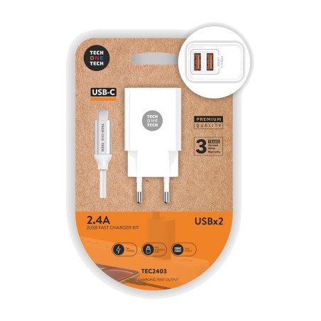doppeltes netzladegerät mit usb-c-nylonkabel 2,4 a 12 w