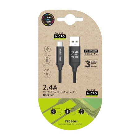 πλεκτό καλώδιο νάιλον usb-a σε microusb 2 a 1 m
