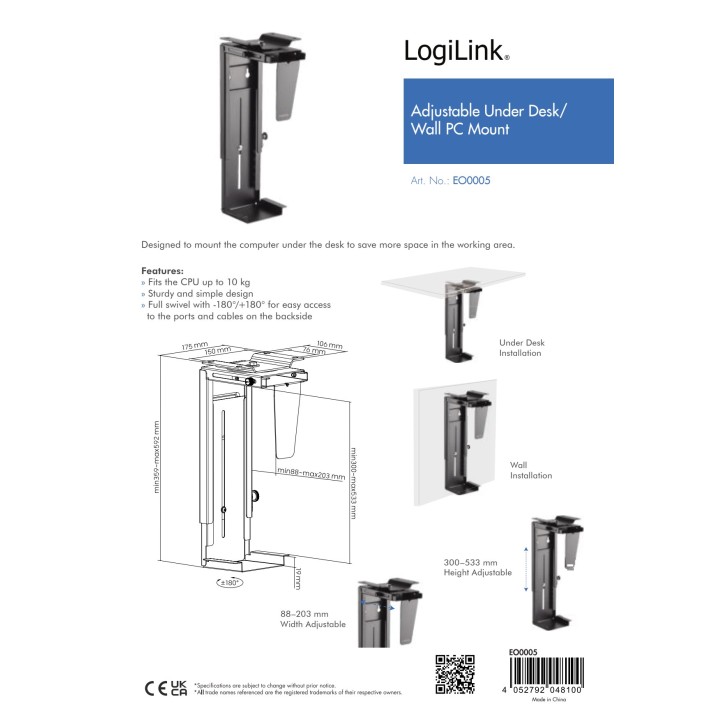 LOGILINK Rotating computer tower stand for under-desk or